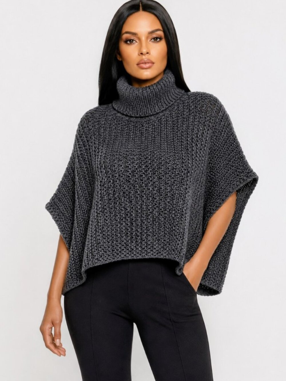 United  Colors of Benetton Chunky Knit Cowl Neck Sweater Gray Size Small Wool
